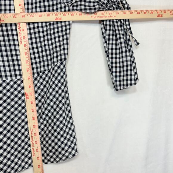 Ann Taylor Loft S Gingham Plaid Tied Bell Sleeve Top Picnic Cottage Prairie Cute - Picture 7 of 9